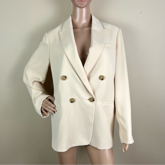 VINCE REVOLVE BEIGE CREPE DOUBLE-BREASTED BLAZER - Picture 2 of 13